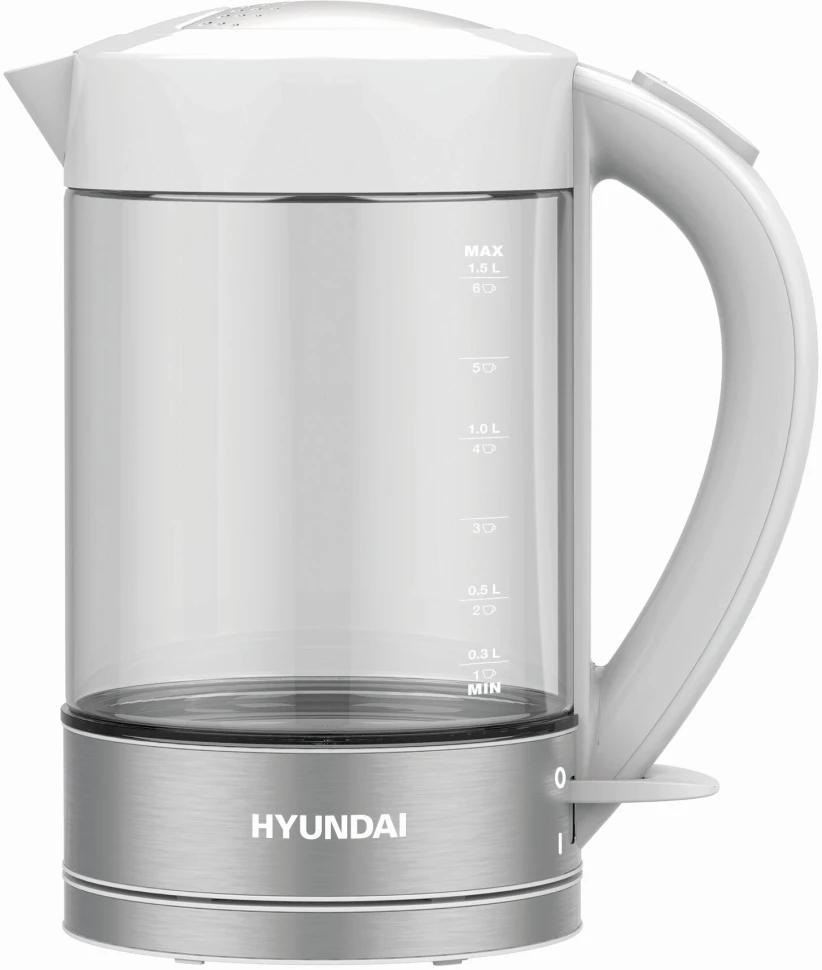 Чайник электрический Hyundai HYK-G9990 1.5л. 2000Вт белый/серебристый корпус: стекло  