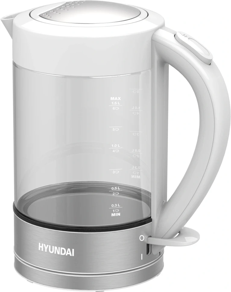 Чайник электрический Hyundai HYK-G9990 1.5л. 2000Вт белый/серебристый корпус: стекло  