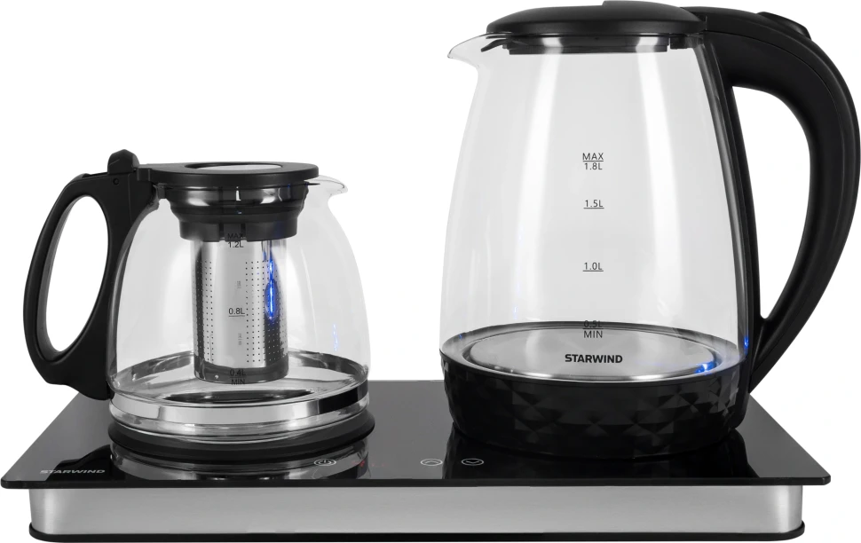 Чайник электрический Starwind SKG4044 1.8л. 1800Вт черный/серебристый корпус: стекло  