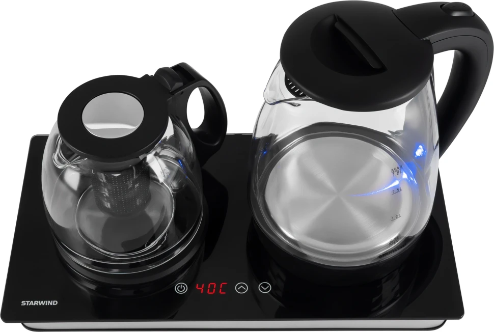 Чайник электрический Starwind SKG4044 1.8л. 1800Вт черный/серебристый корпус: стекло  