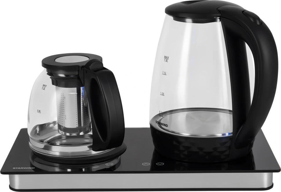 Чайник электрический Starwind SKG4044 1.8л. 1800Вт черный/серебристый корпус: стекло  