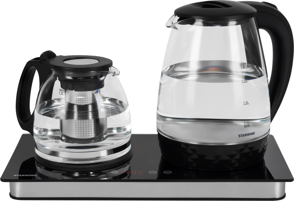 Чайник электрический Starwind SKG4044 1.8л. 1800Вт черный/серебристый корпус: стекло  
