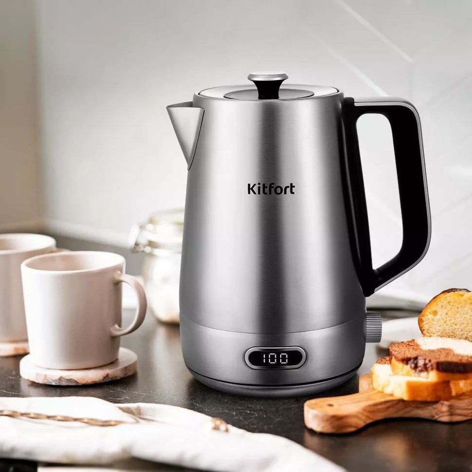 Чайник электрический Kitfort КТ-6182 1.7л. 2200Вт серебристый/черный корпус: металл/пластик  