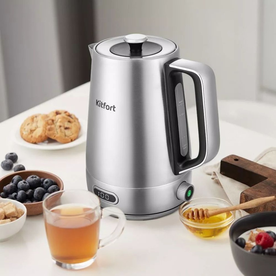 Чайник электрический Kitfort КТ-6182 1.7л. 2200Вт серебристый/черный корпус: металл/пластик  