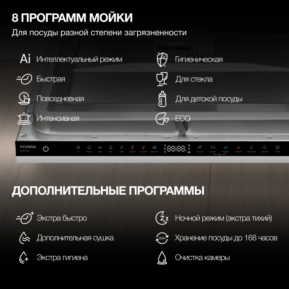 Посудомоечная машина встраив. Hyundai HBD 685 2100Вт полноразмерная нержавеющая сталь инвертор