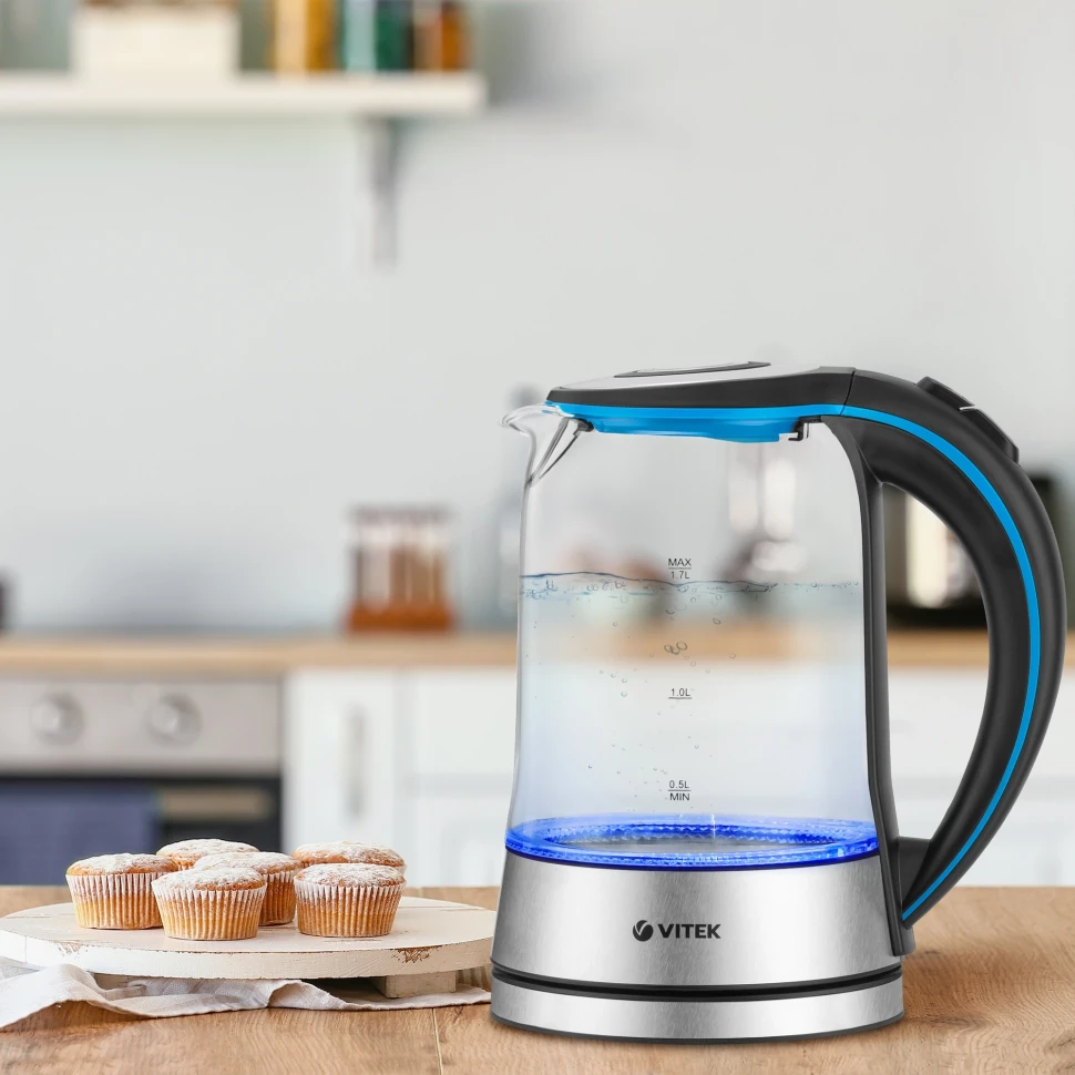 Чайник электрический Vitek VT-7028 1.7л. 2200Вт прозрачный корпус: стекло  