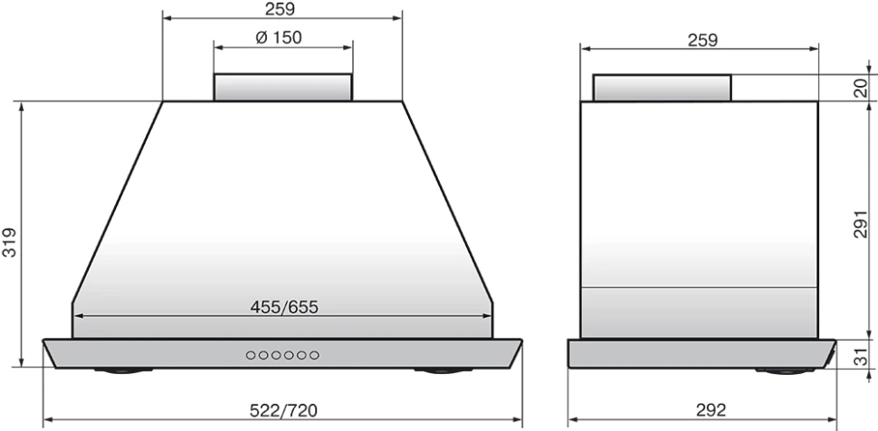 Вытяжка встраиваемая Elikor Врезной блок 72Н-1000-Э4Д нержавеющая сталь управление: кнопочное (1 мотор)