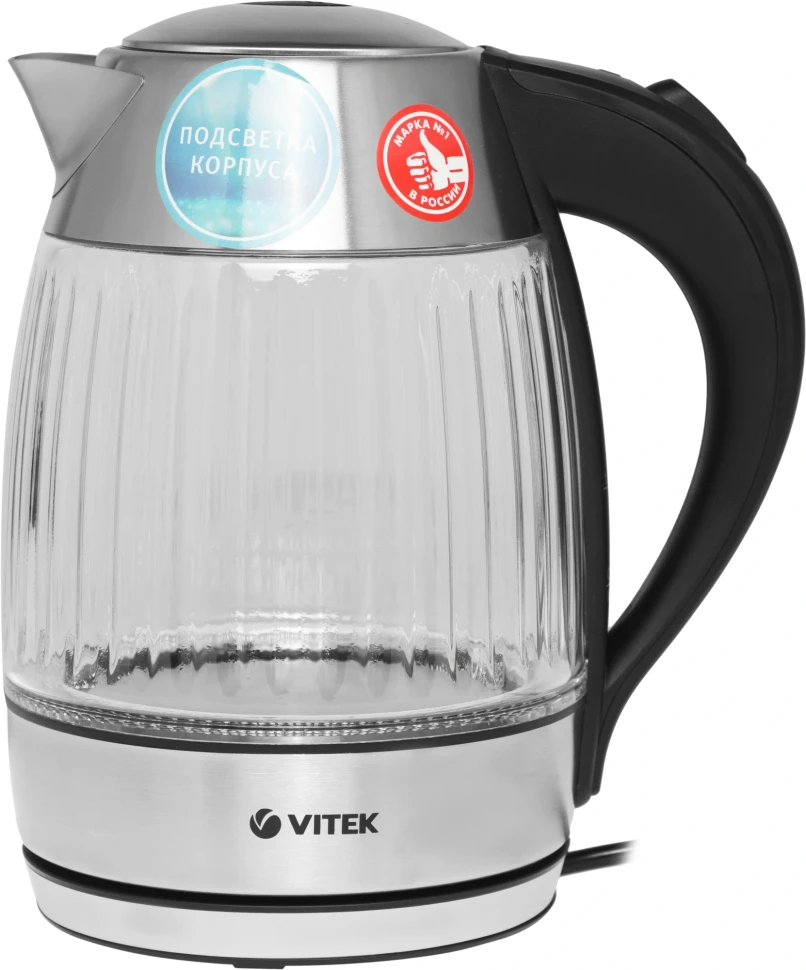 Чайник электрический Vitek VT-7030 1.8л. 2200Вт черный/серебристый корпус: нерж.сталь  