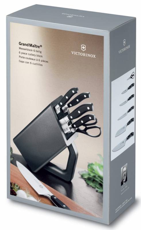 Набор ножей кухон. Victorinox Grand Maitre Cutlery Block 7.7243.6 (7.7243.6) компл.:6предм. с подставкой черный подар.коробка