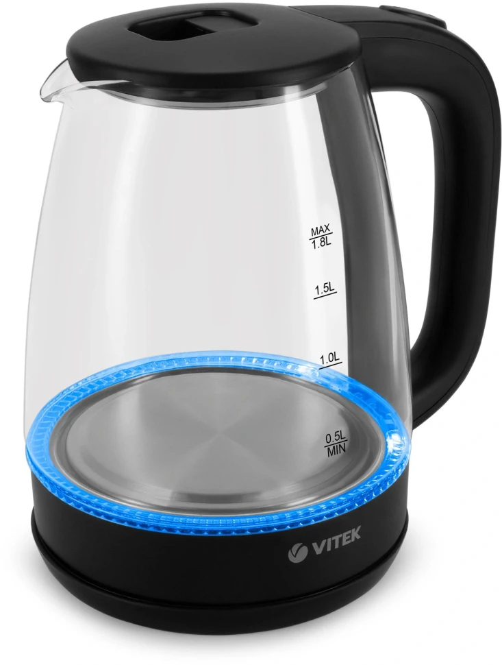 Чайник электрический Vitek VT-7032 1.8л. 1850Вт прозрачный/черный корпус: стекло  