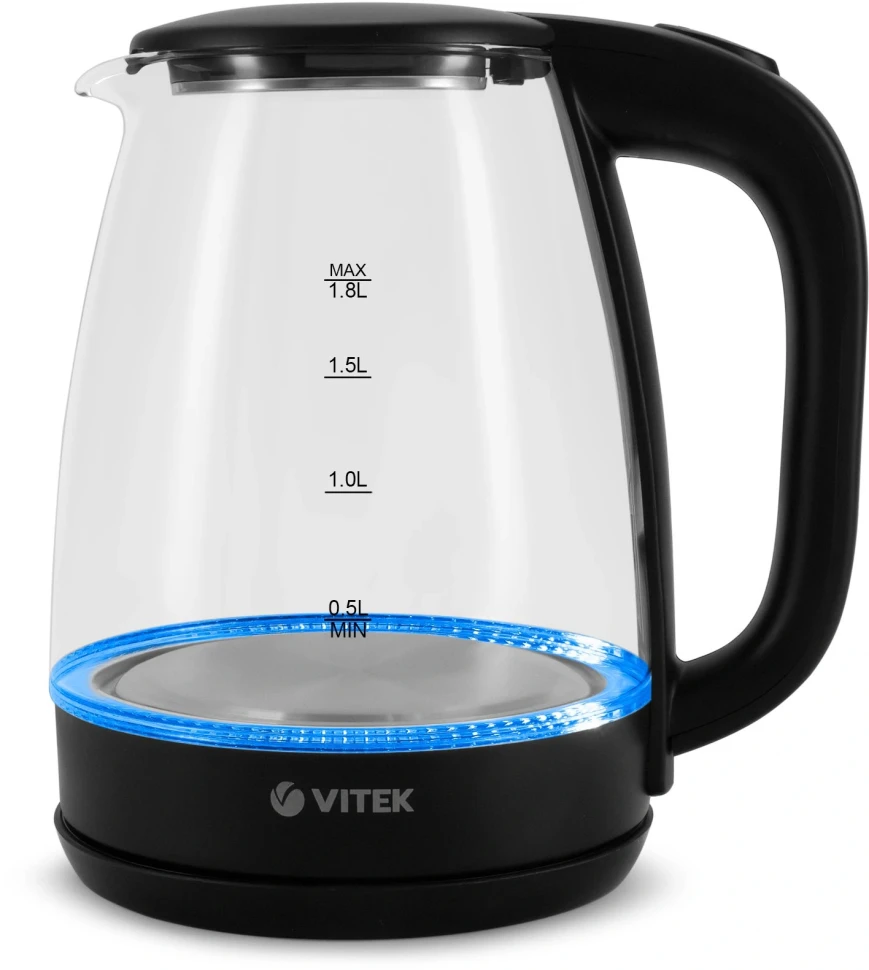 Чайник электрический Vitek VT-7032 1.8л. 1850Вт прозрачный/черный корпус: стекло  