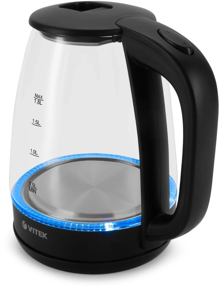 Чайник электрический Vitek VT-7032 1.8л. 1850Вт прозрачный/черный корпус: стекло  