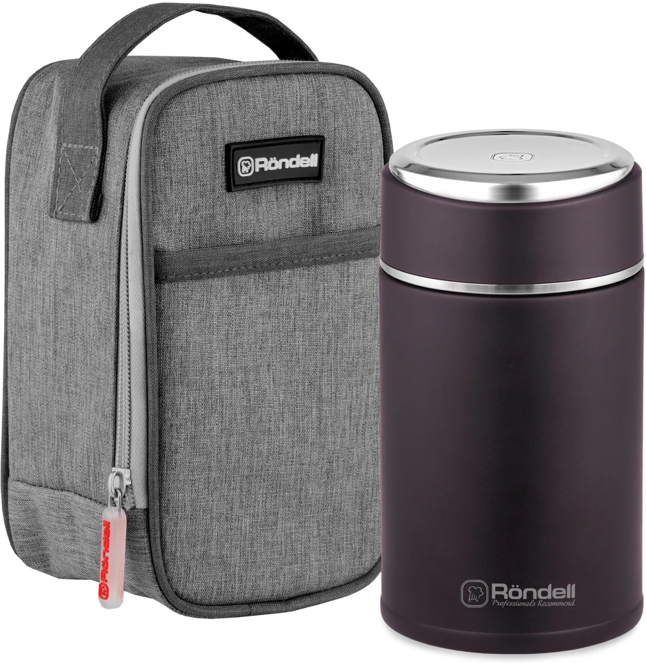 Термос для еды Rondell Tierno RDS-1661 0.7л. бордовый с чехлом картонная коробка  