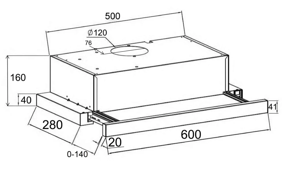 Вытяжка встраиваемая Lex Hubble G 600 серый управление: кнопочное (1 мотор)  