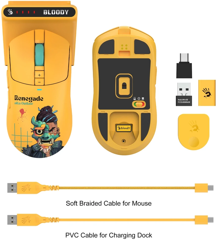 Мышь A4Tech Bloody R72 Ultra Duo Renegade Sunset желтый/рисунок оптическая 20000dpi беспров. USB/USB-C 6but (R72 ULTRA DUO)  
