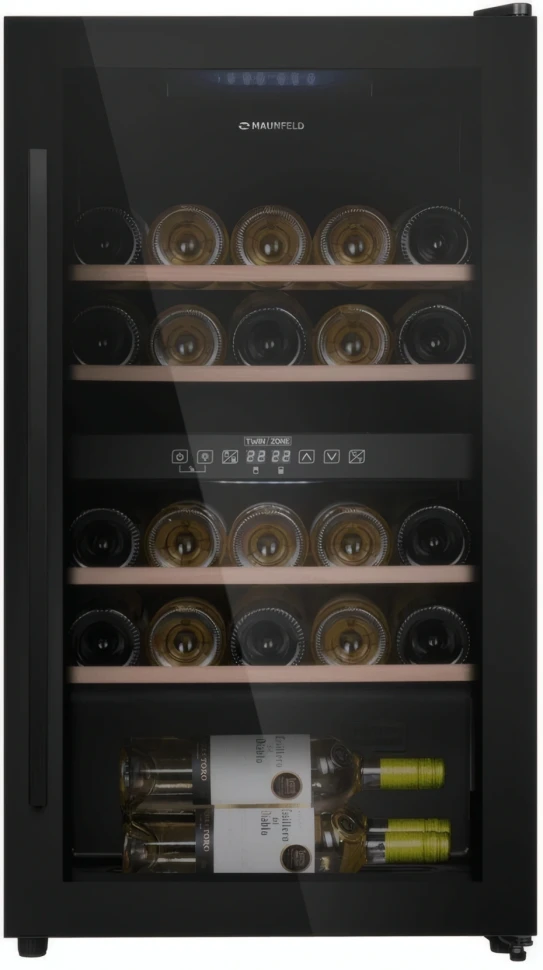 Винный шкаф Maunfeld MFWC-85D28 2-хкамерн. черный глянц.