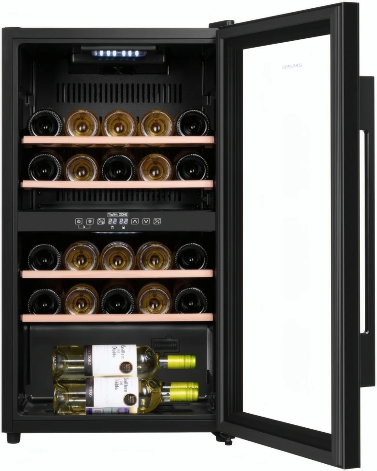 Винный шкаф Maunfeld MFWC-85D28 2-хкамерн. черный глянц.