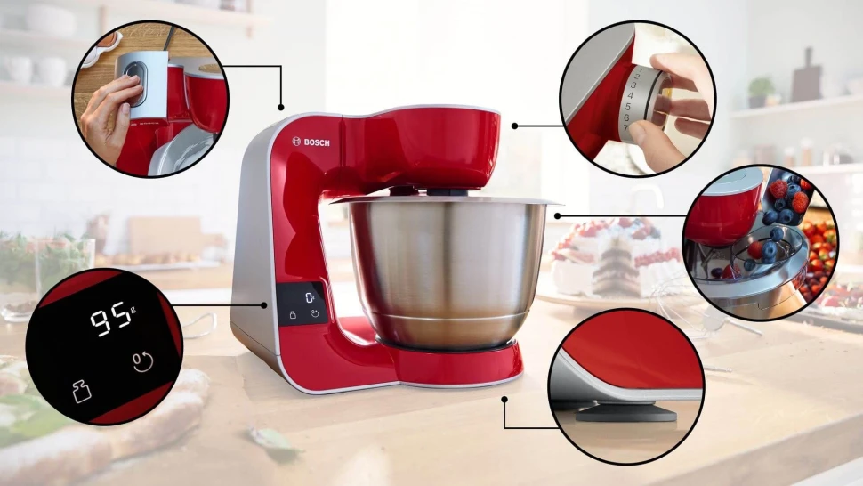 Кухонная машина Bosch Mum5 MUM5X планетар.вращ. 1000Вт красный/серый  