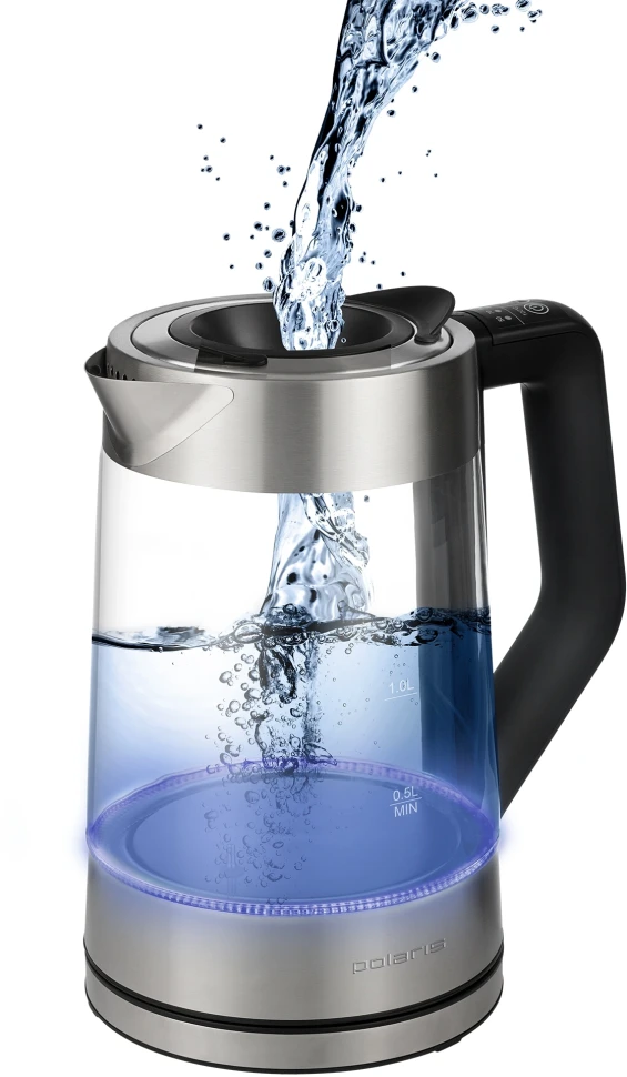 Чайник электрический Polaris PWK 1725CGLD 1.7л. 2200Вт серебристый/черный корпус: стекло/металл  