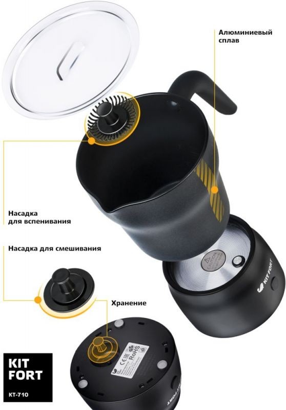 Капучинатор Kitfort КТ-710 стационар. 250мл черный  