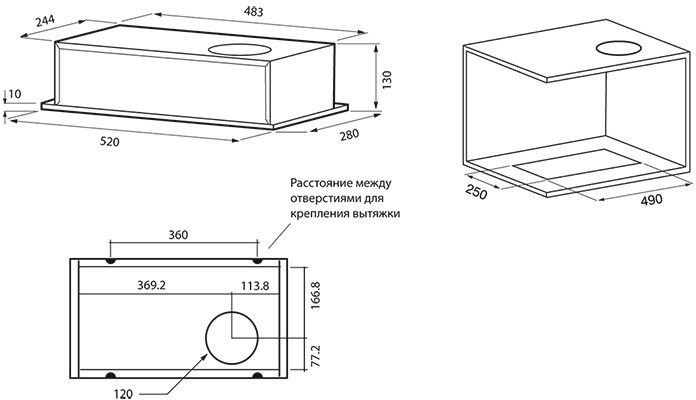Вытяжка встраиваемая Krona Selina 600 PB черный управление: кнопочное (1 мотор)  