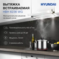 Вытяжка встраиваемая Hyundai HBH 6236 WG белый управление: кулисные переключатели (1 мотор)