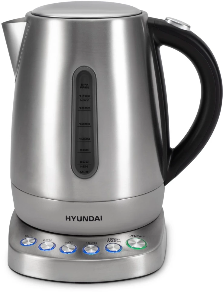 Чайник электрический Hyundai HYK-S7770 1.7л. 2200Вт серебристый/черный корпус: металл  