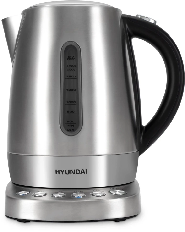 Чайник электрический Hyundai HYK-S7770 1.7л. 2200Вт серебристый/черный корпус: металл  