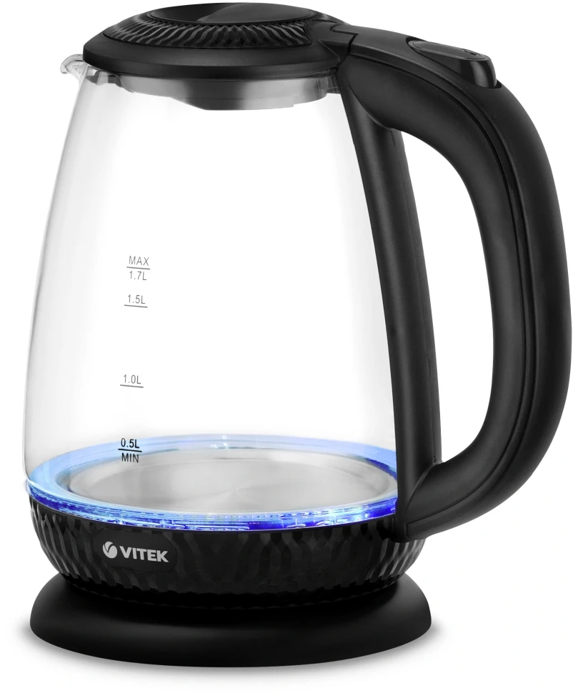 Чайник электрический Vitek VT-7074 1.7л. 2200Вт прозрачный/черный корпус: стекло/пластик  
