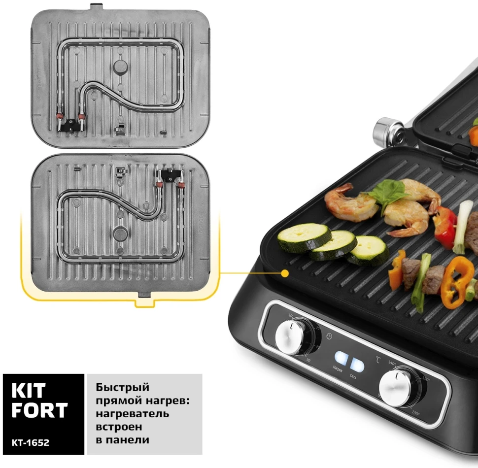 Электрогриль Kitfort КТ-1652 2100Вт черный  