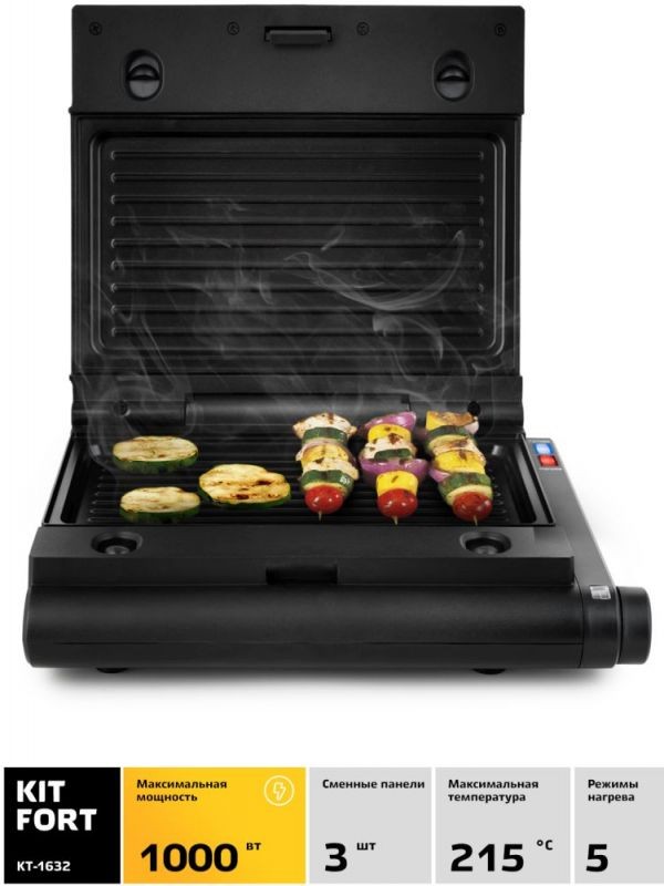 Электрогриль Kitfort КТ-1632 1000Вт черный  