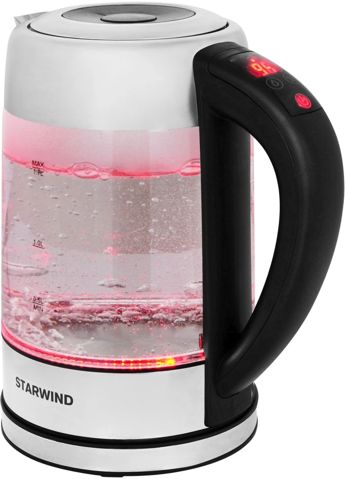 Чайник электрический Starwind SKG5213 1.7л. 2200Вт черный/серебристый корпус: стекло/металл/пластик  