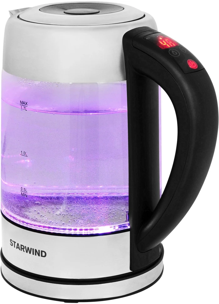 Чайник электрический Starwind SKG5213 1.7л. 2200Вт черный/серебристый корпус: стекло/металл/пластик  