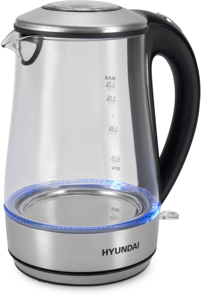 Чайник электрический Hyundai HYK-G8406 1.7л. 2200Вт прозрачный/черный корпус: металл  