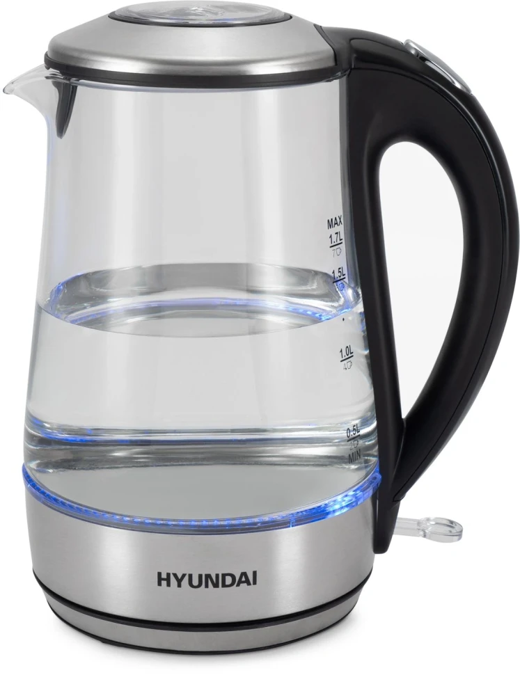 Чайник электрический Hyundai HYK-G8406 1.7л. 2200Вт прозрачный/черный корпус: металл  