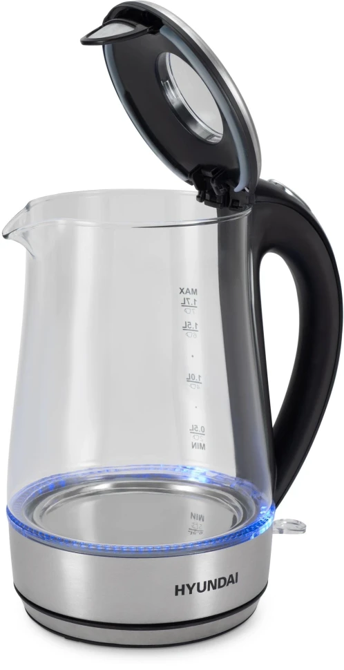 Чайник электрический Hyundai HYK-G8406 1.7л. 2200Вт прозрачный/черный корпус: металл  