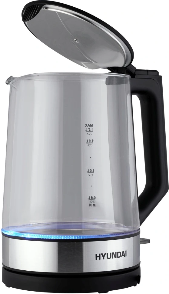 Чайник электрический Hyundai HYK-G8808 1.7л. 2200Вт черный/серебристый корпус: стекло  