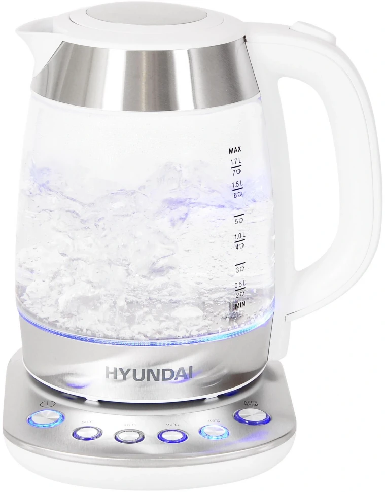 Чайник электрический Hyundai HYK-G4033 1.7л. 2200Вт белый/серебристый корпус: стекло  