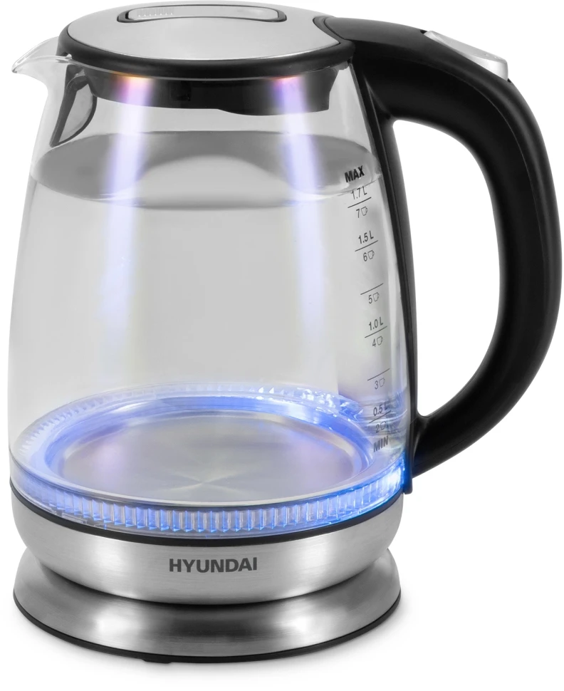 Чайник электрический Hyundai HYK-G8800 1.7л. 2200Вт черный/серебристый корпус: стекло  
