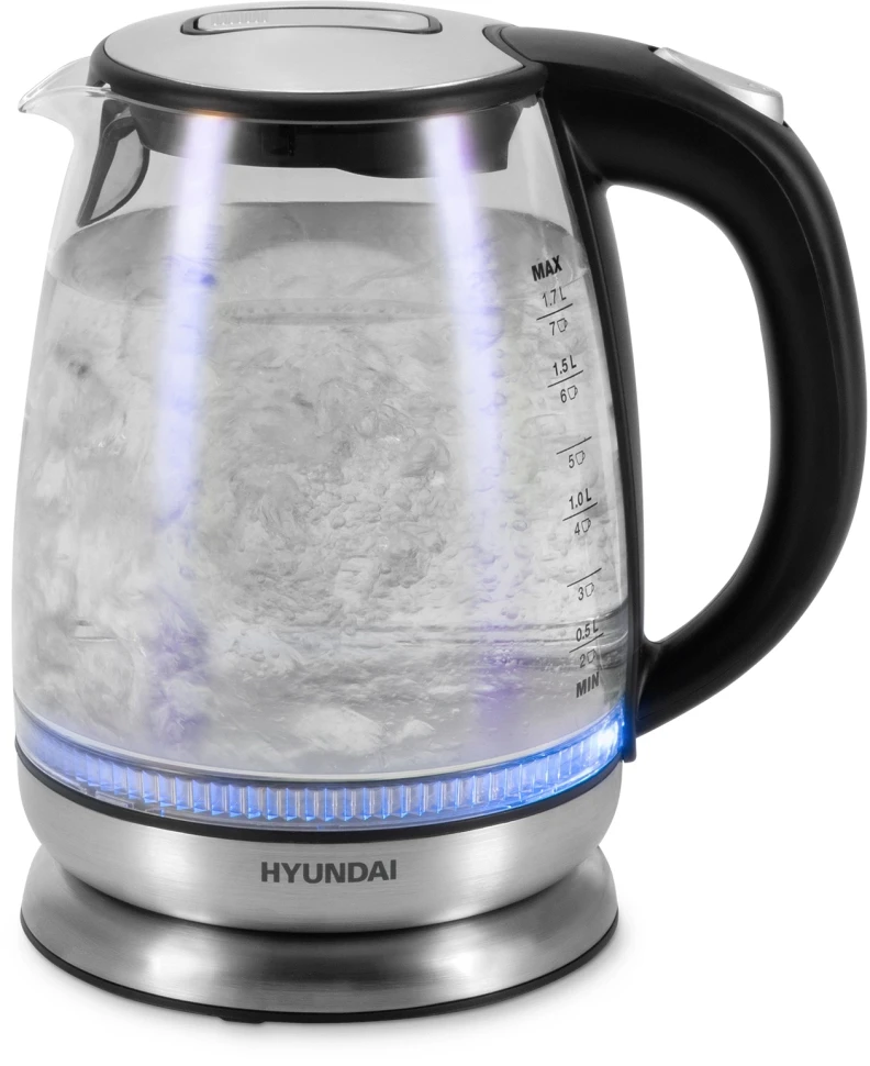 Чайник электрический Hyundai HYK-G8800 1.7л. 2200Вт черный/серебристый корпус: стекло  
