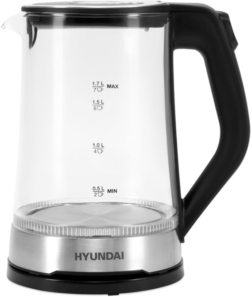 Чайник электрический Hyundai HYK-G3401 1.7л. 2200Вт черный/серебристый корпус: стекло/пластик  