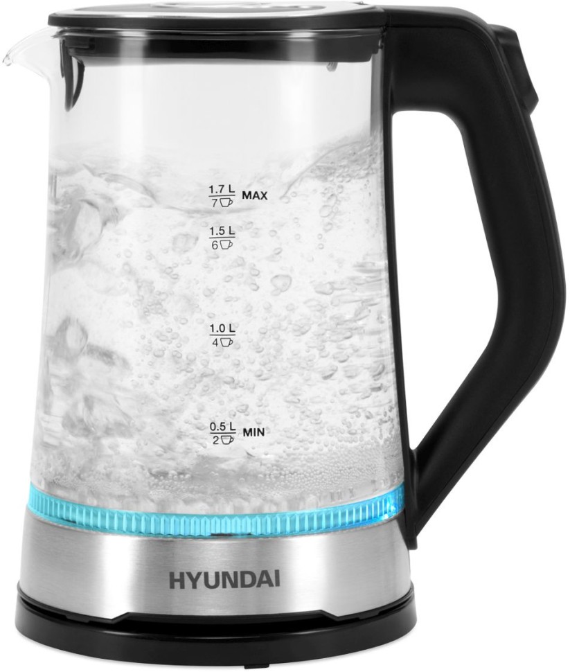 Чайник электрический Hyundai HYK-G3401 1.7л. 2200Вт черный/серебристый корпус: стекло/пластик  