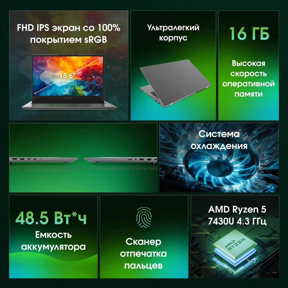 Ноутбук Digma Pro Fortis M Ryzen 5 7430U 16Gb SSD512Gb AMD Radeon Graphics 15.6" IPS FHD (1920x1080) Windows 11 Pro grey WiFi BT Cam 4250mAh (DN15R5-ADXW07)