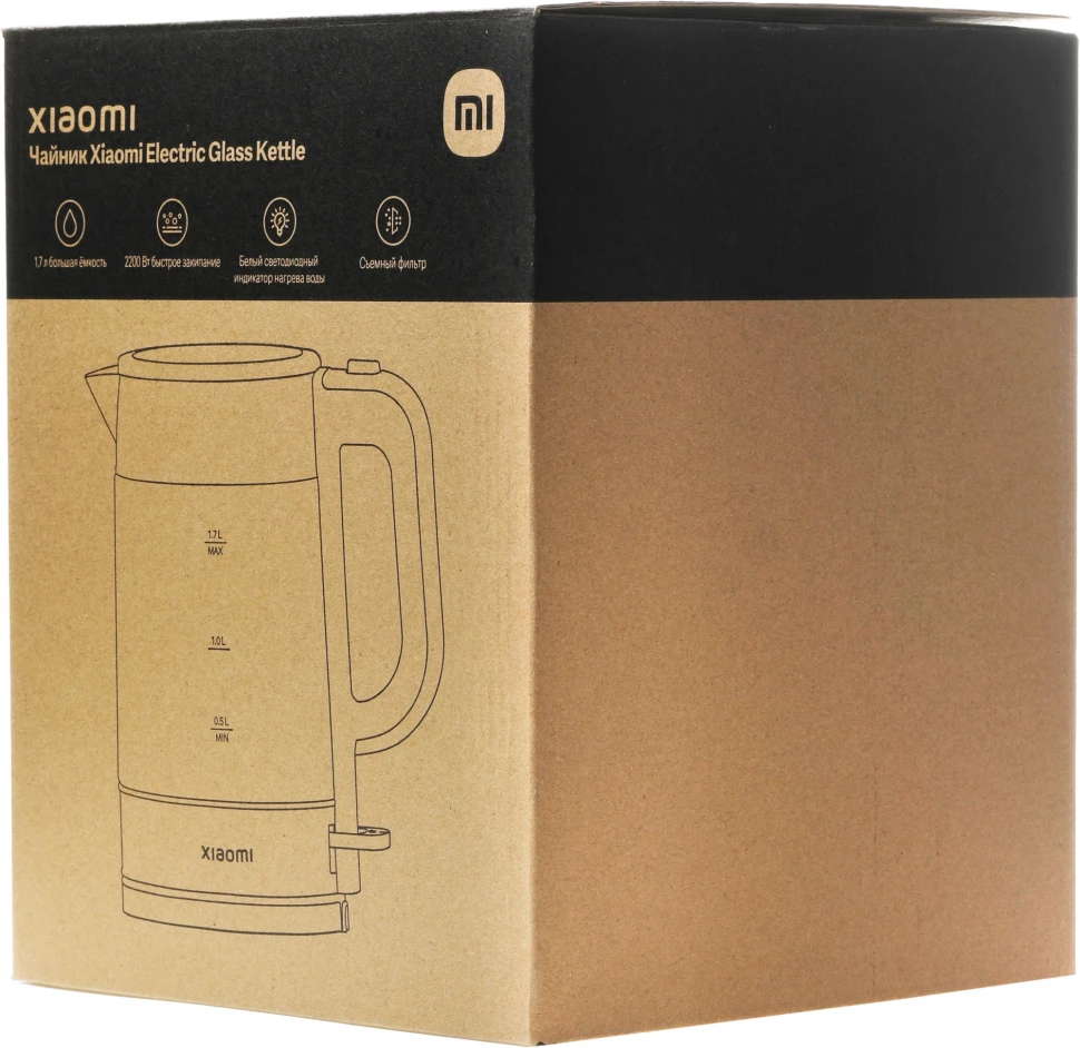 Чайник электрический Xiaomi Electric Glass Kettle RU 1.7л. 2200Вт прозрачный/черный корпус: стекло/пластик (BHR7490RU)  