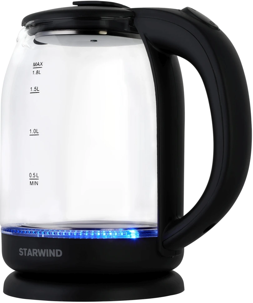 Чайник электрический Starwind SKG1779 1.8л. 1700Вт прозрачный/черный корпус: стекло