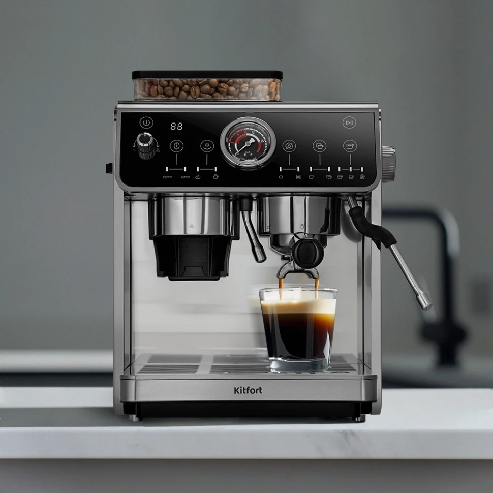 Кофеварка рожковая Kitfort КТ-7321 2800Вт нержавеющая сталь/черный  