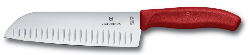 Нож кухонный Victorinox Swiss Classic (6.8521.17B) стальной сантоку лезв.170мм прямая заточка красный блистер  