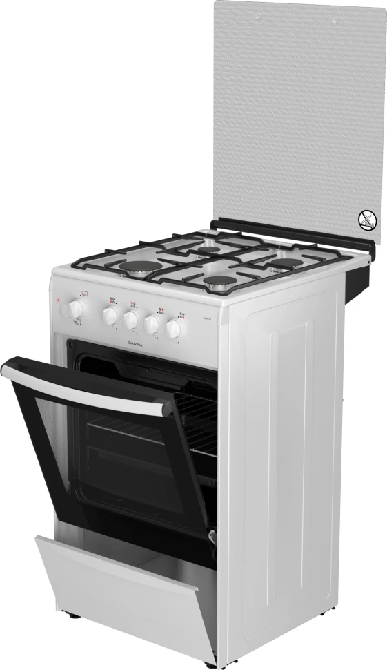 Плита Газовая Darina 1B GM 341 107 W белый/черный (стеклянная крышка) реш.сталь