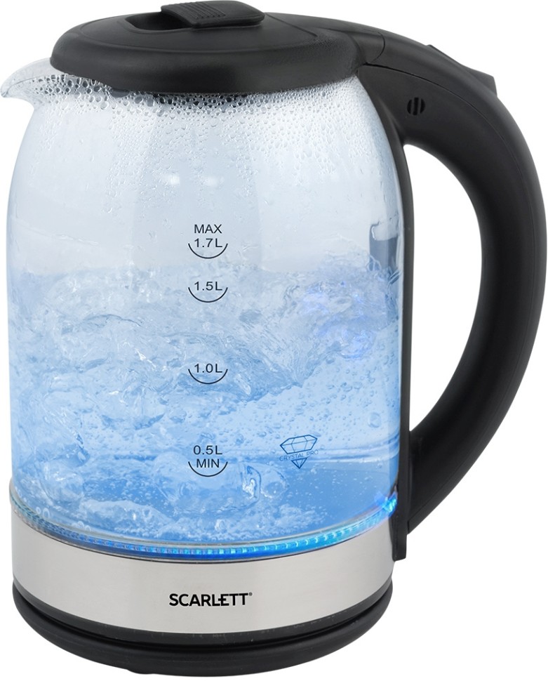 Чайник электрический Scarlett SC-EK27G10 1.7л. 1800Вт прозрачный/черный корпус: стекло/пластик  