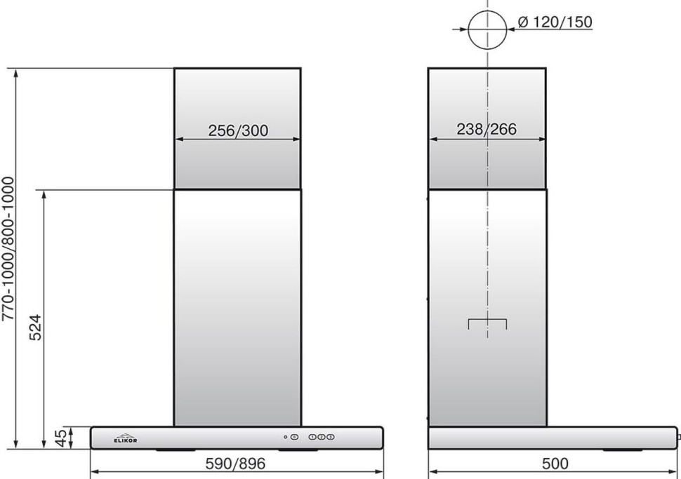 Вытяжка каминная Elikor Квадра 90Н-650-К3Д нержавеющая сталь управление: кнопочное (1 мотор)  